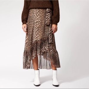 GANNI NWOT Tilden Leopard Mesh Wrap Skirt